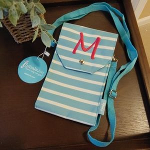 Initials, Inc. Crossbody NWT Aqua Stripe Letter M